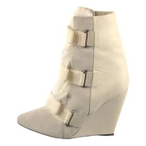 Isabel Marant Scarlet pony hair wedge bootie in ecru